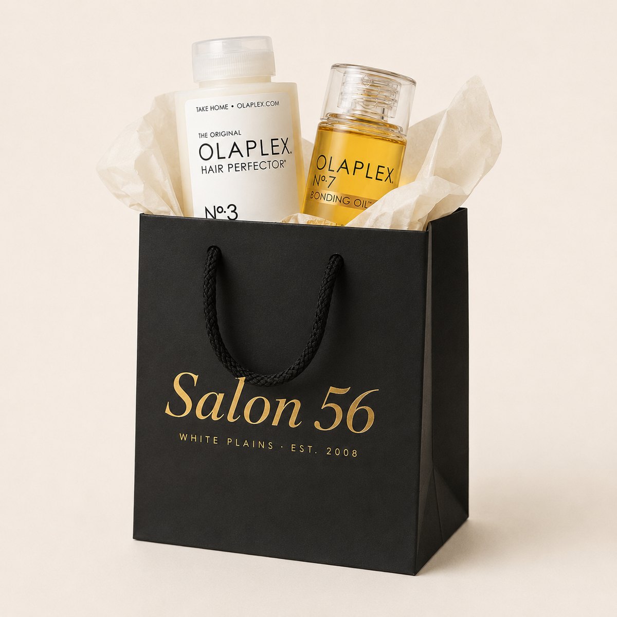 Salon 56 signature black gift bag with hair products